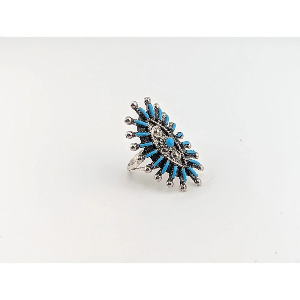 Zuni Ring Turquoise Cluster Auth Native American Handmade Jewelry sz 9.5 **‎